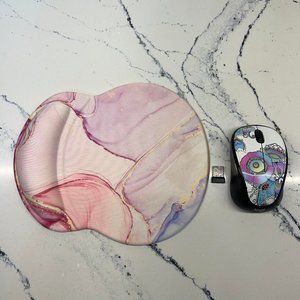 Wireless Mouse and Pink Marble Mousepad